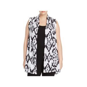 LYSSE Womens White Printed Sleeveless Open Front Top Plus 2X